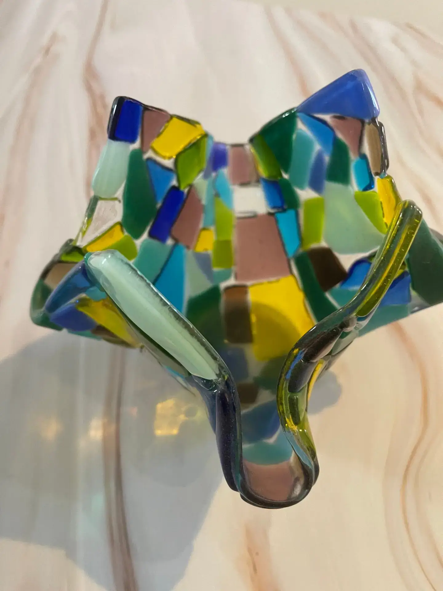 Multi-Colored Mosaic-Style Votive Holder - Fused Glass