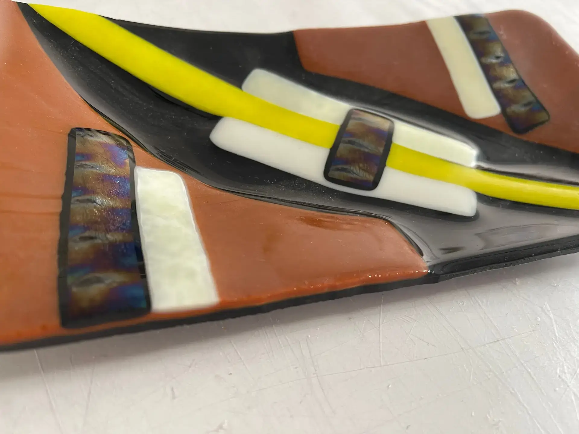 Brown, Cream and Yellow Small Glass Tray - Fused Glass