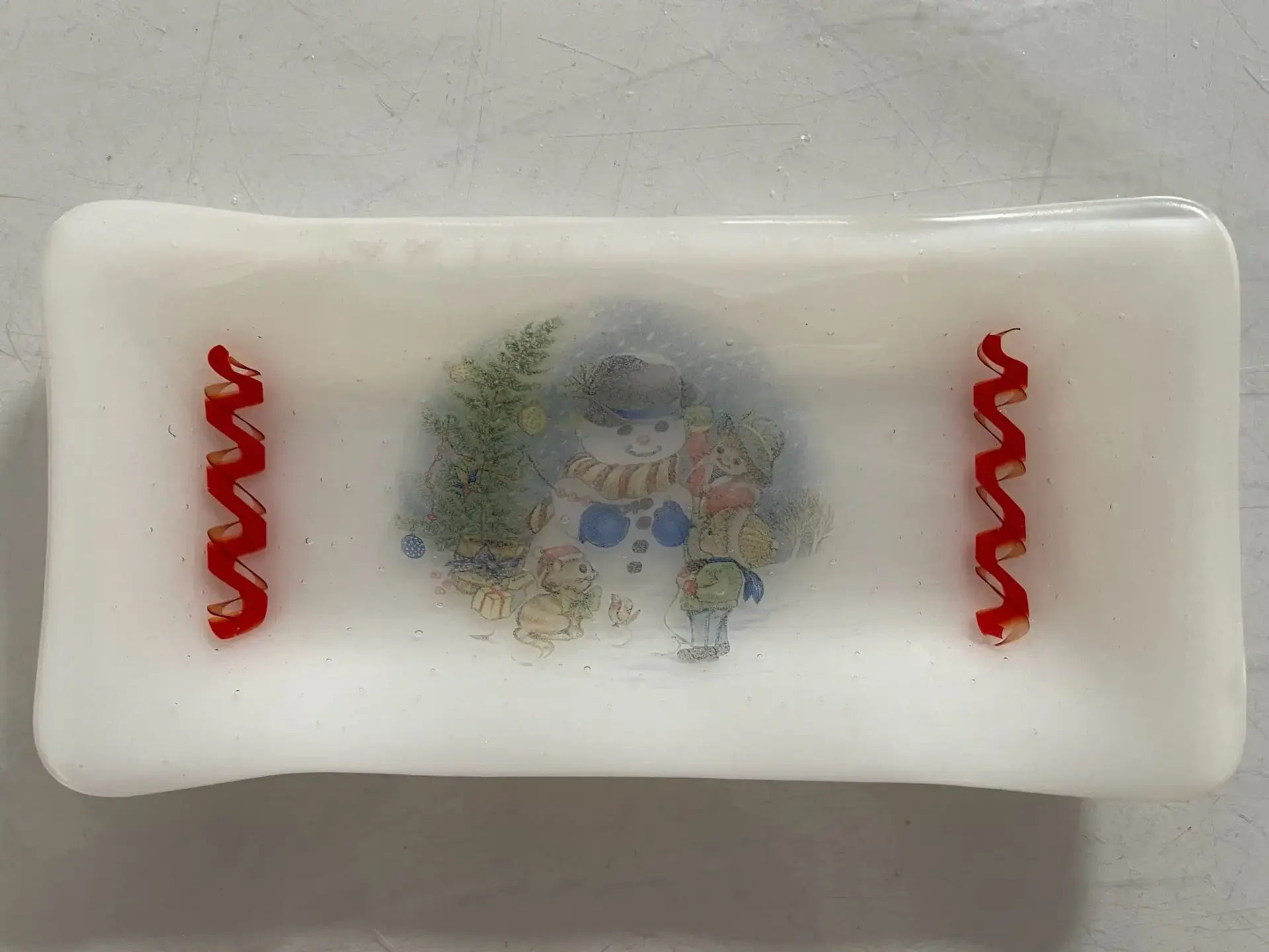 Snowman Tray - Fused Glass