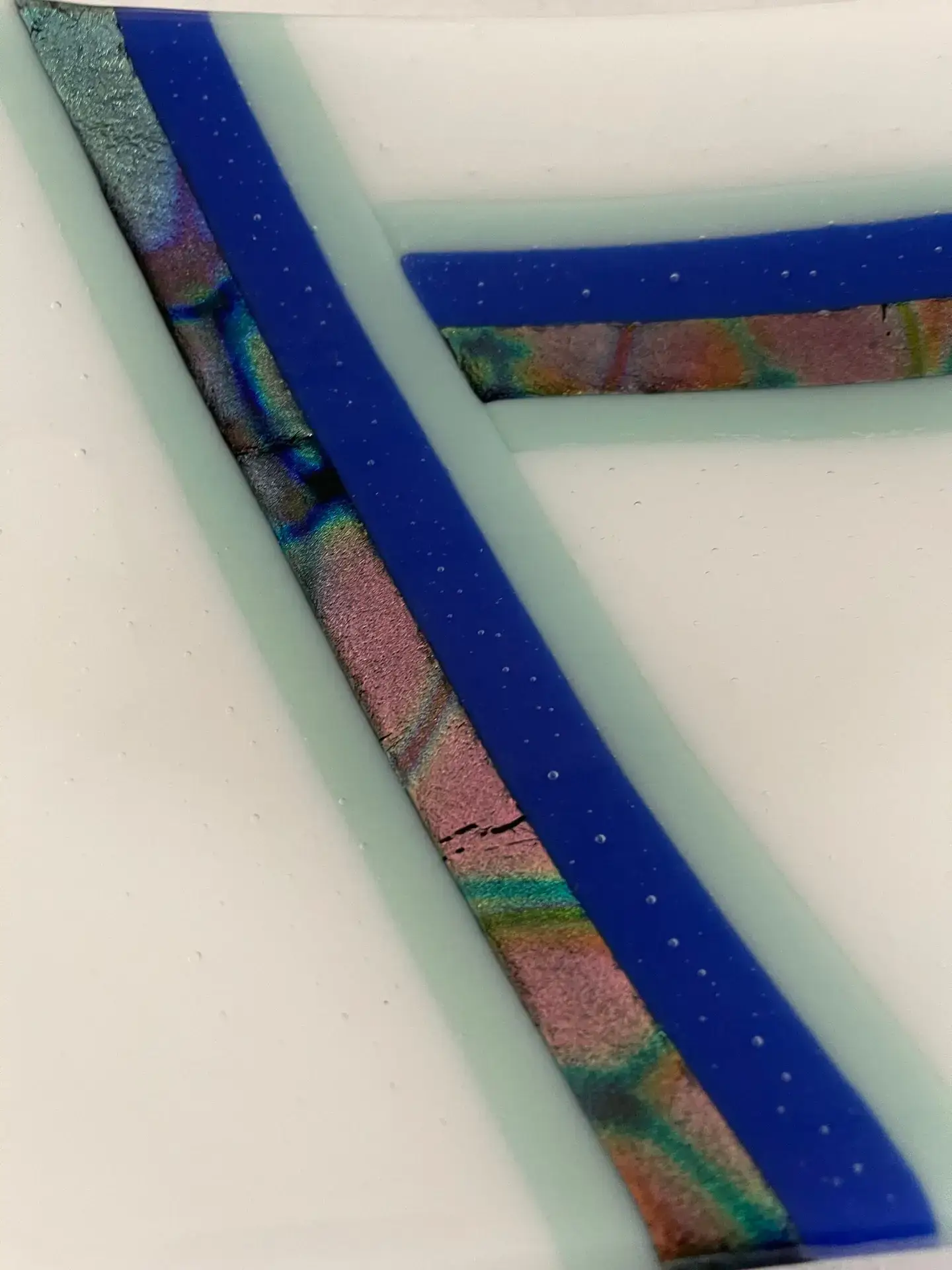 White Tray with Dichroic Stripes - Fused Glass
