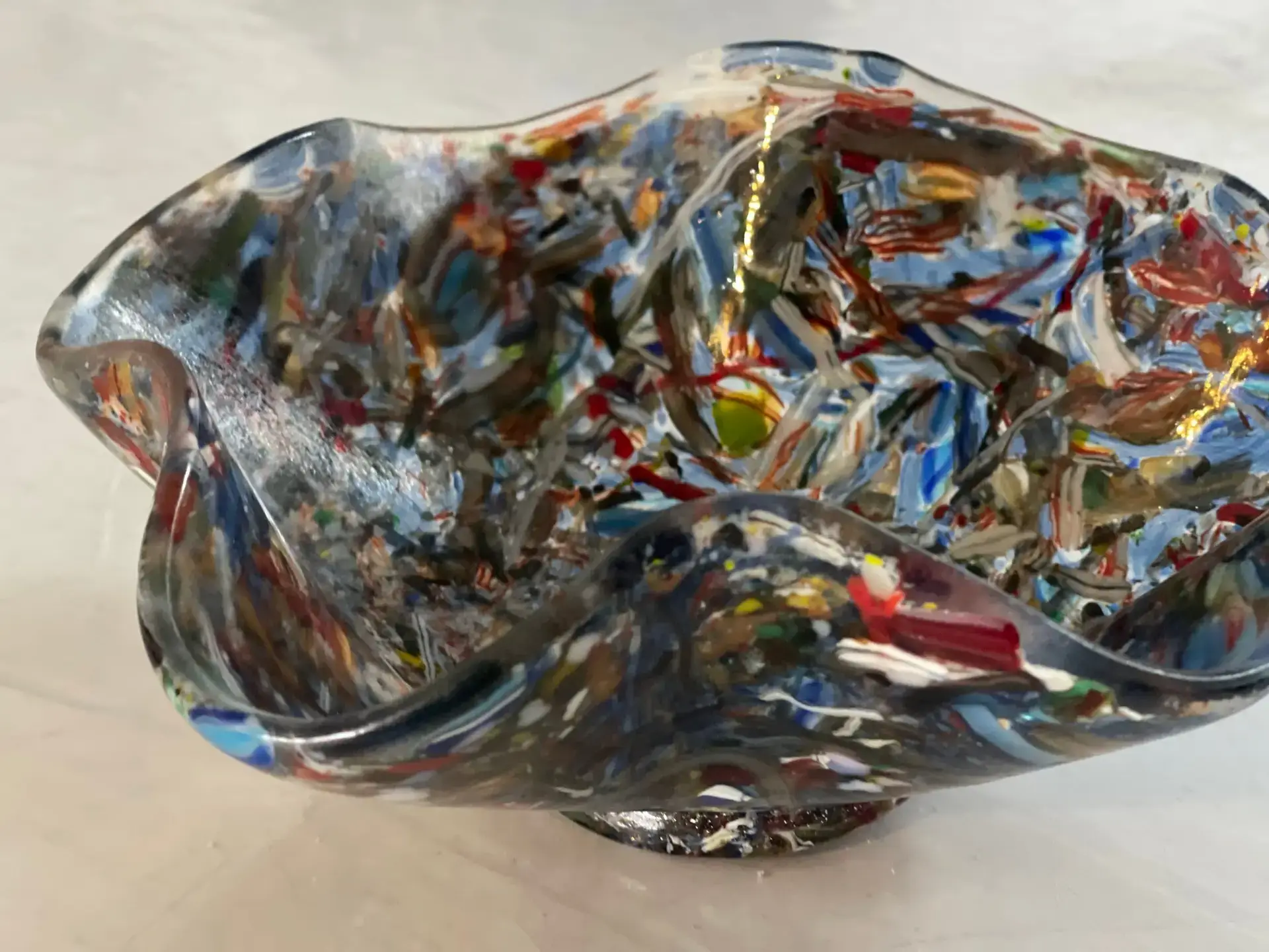 Additional view of colorful fused glass bowl by Nancy Dillingham Marks