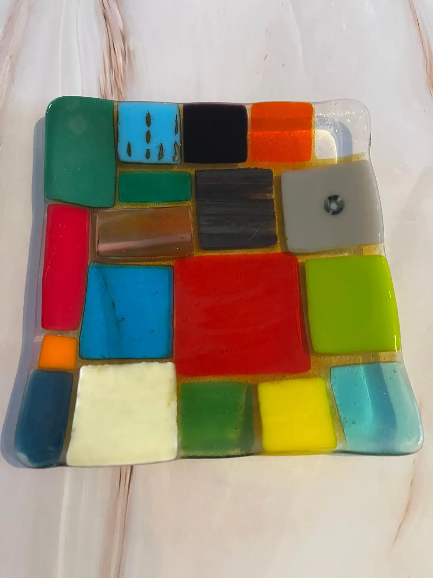Small Dish Multi-colored squares - Fused Glass