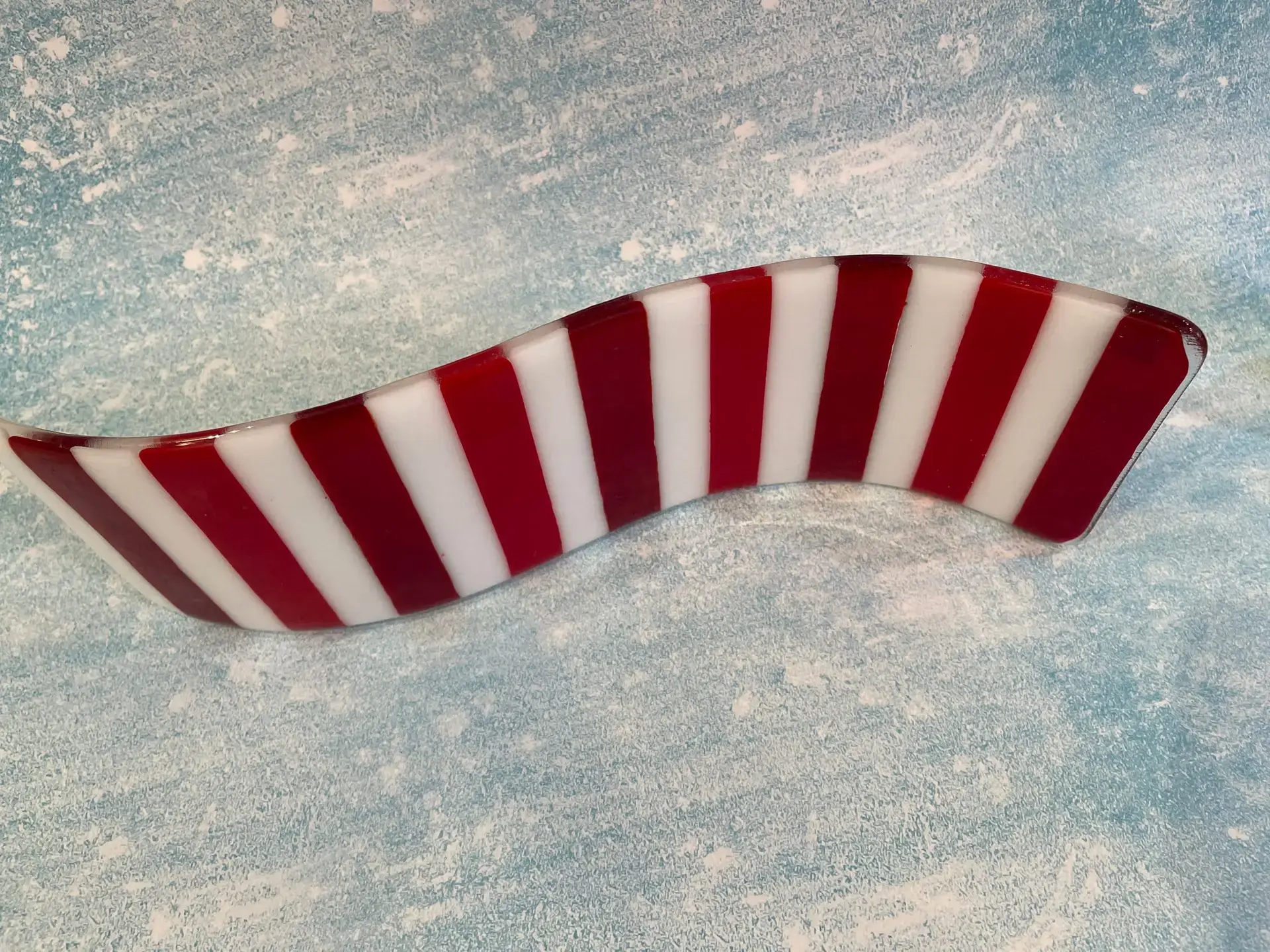 Red and White Striped Table Art - Fused Glass