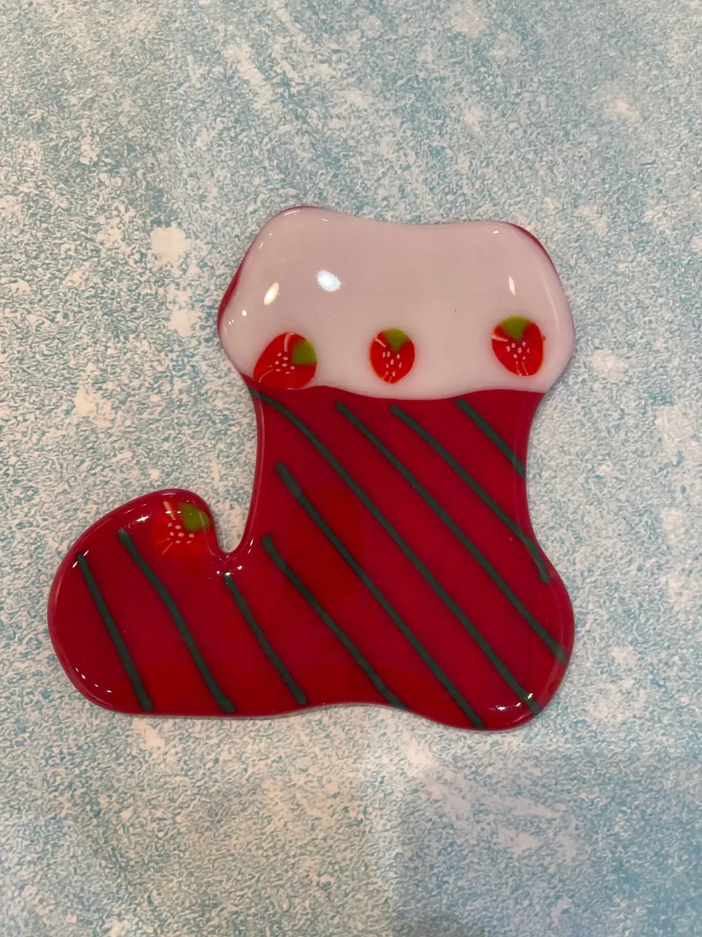 Strawberry Christmas Stocking - Fused Glass