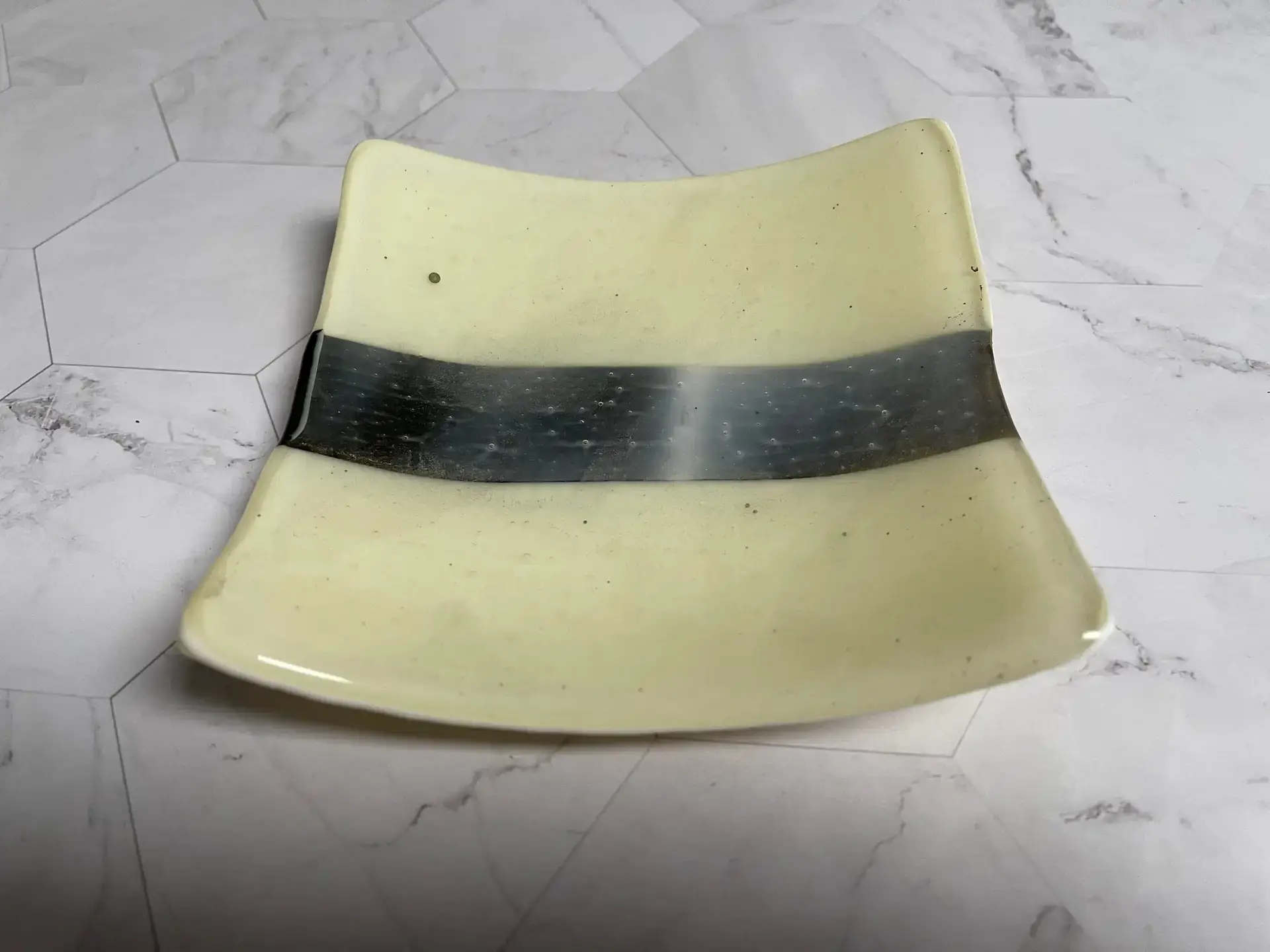 Cream and Gray Striped Plate - Fused Glass