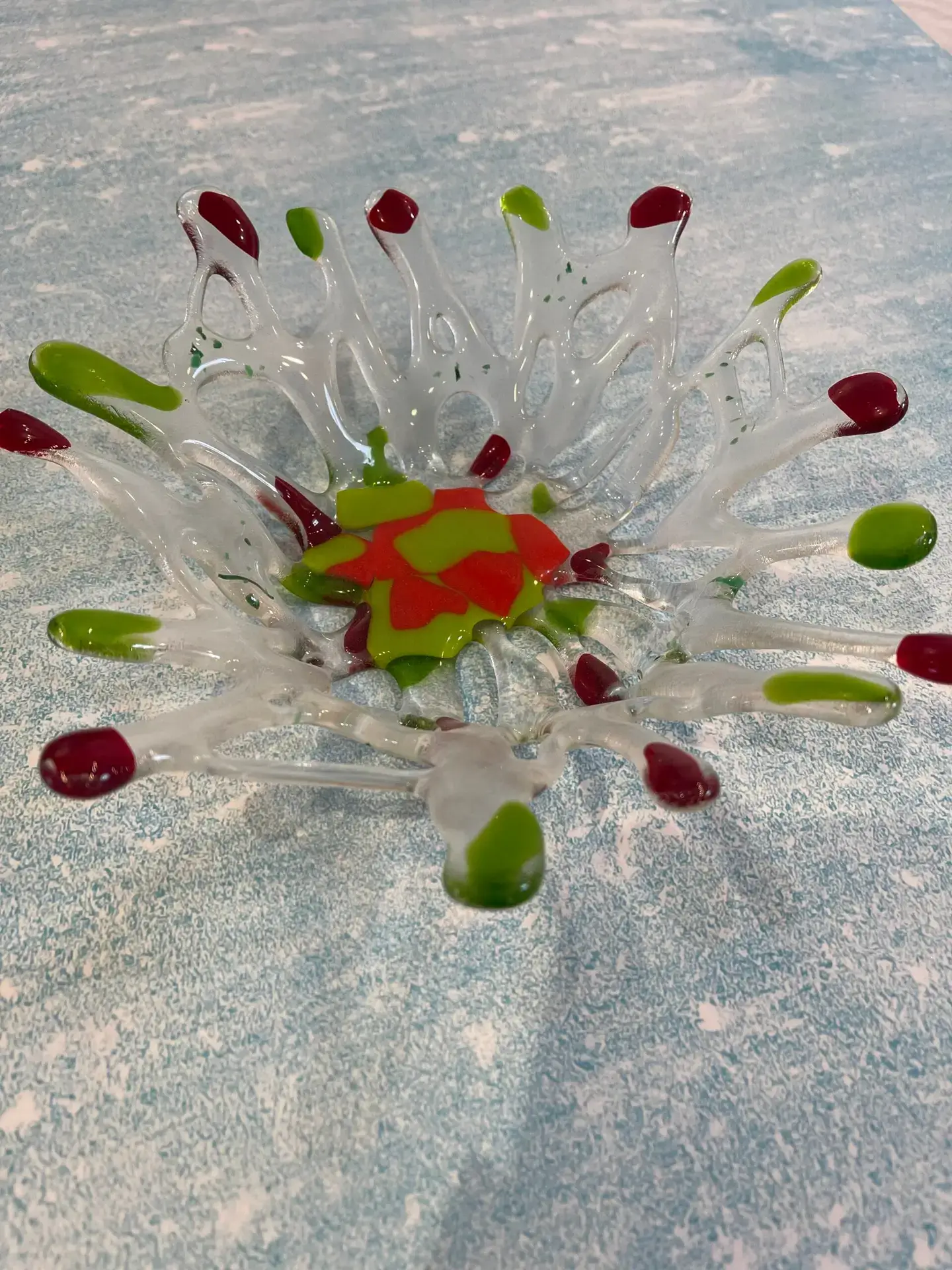 Glass Bowl with Holes – Clear, Red and Green - Fused Glass