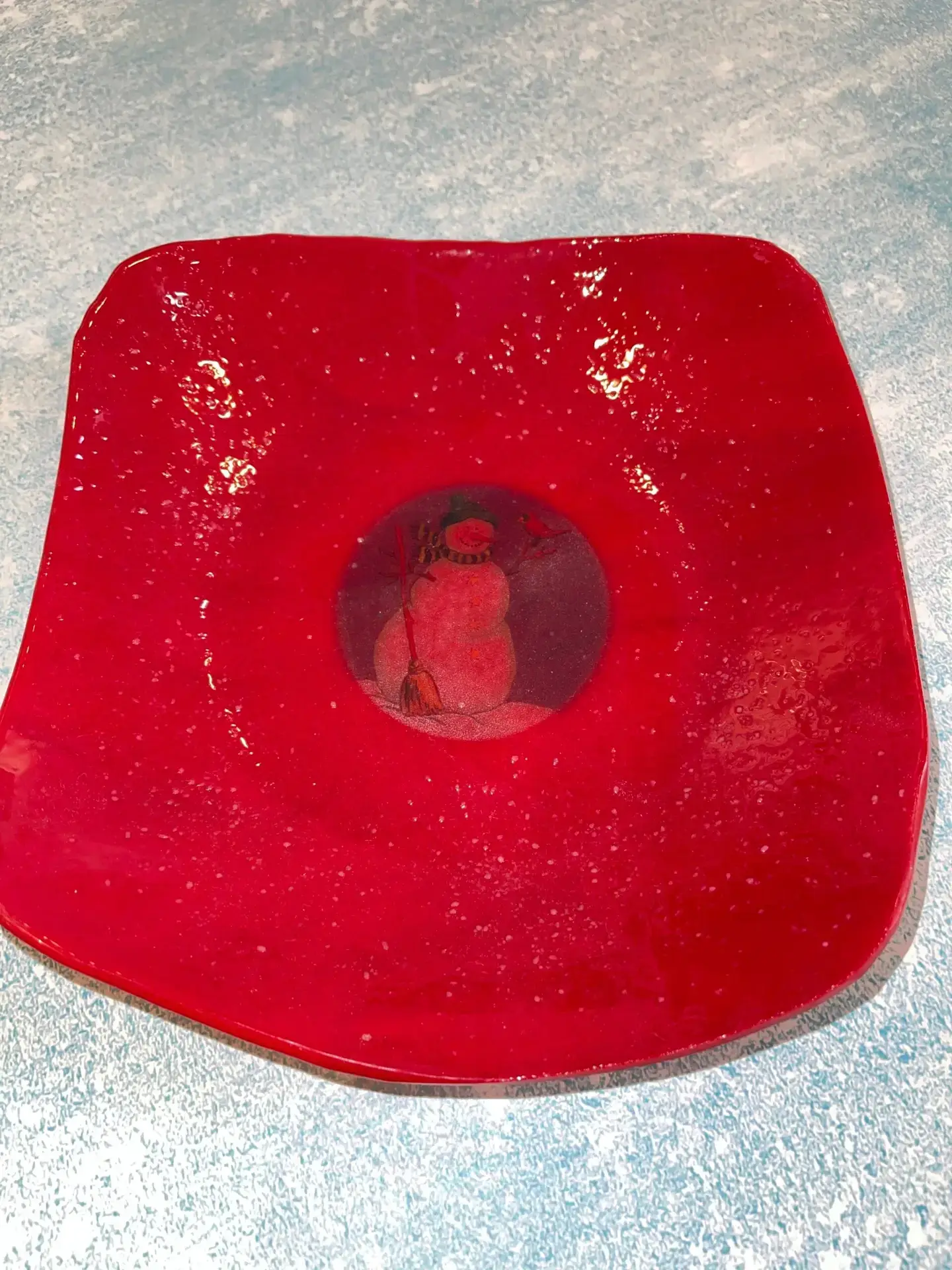 Red Snowman - Fused Glass