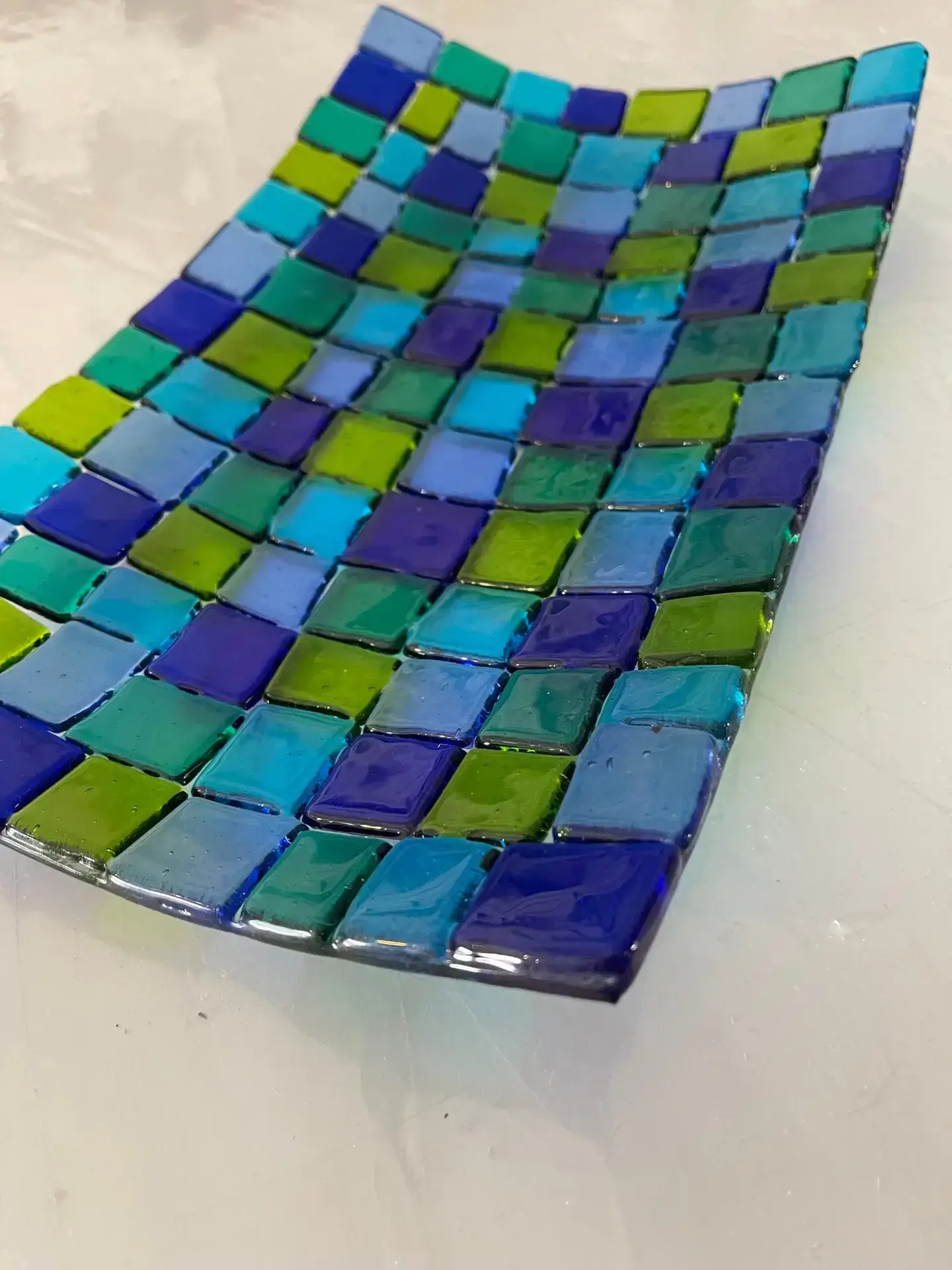 Transparent Colored Squares Tray - Fused Glass