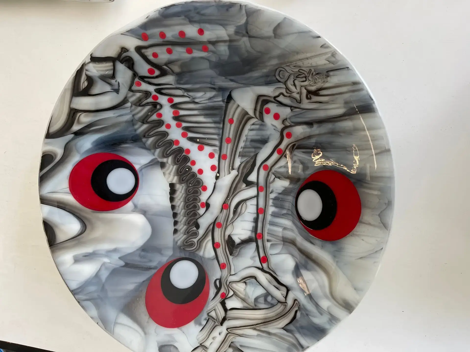 Black, White, Grey, and Red Bowl - Fused Glass