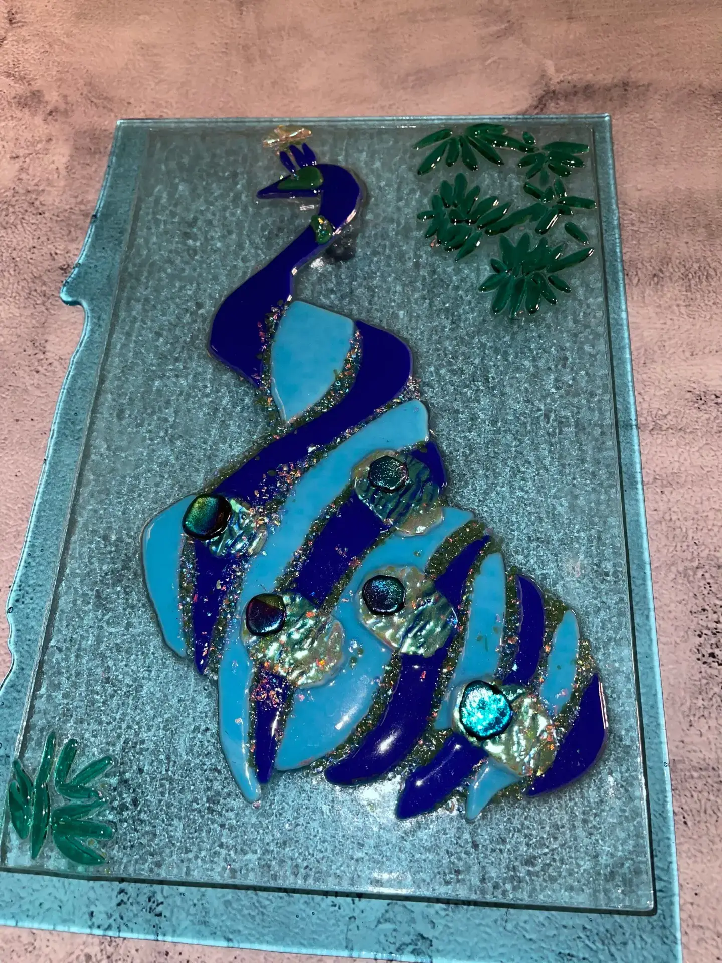 Blue Peacock Fused Glass Wall Art - Fused Glass