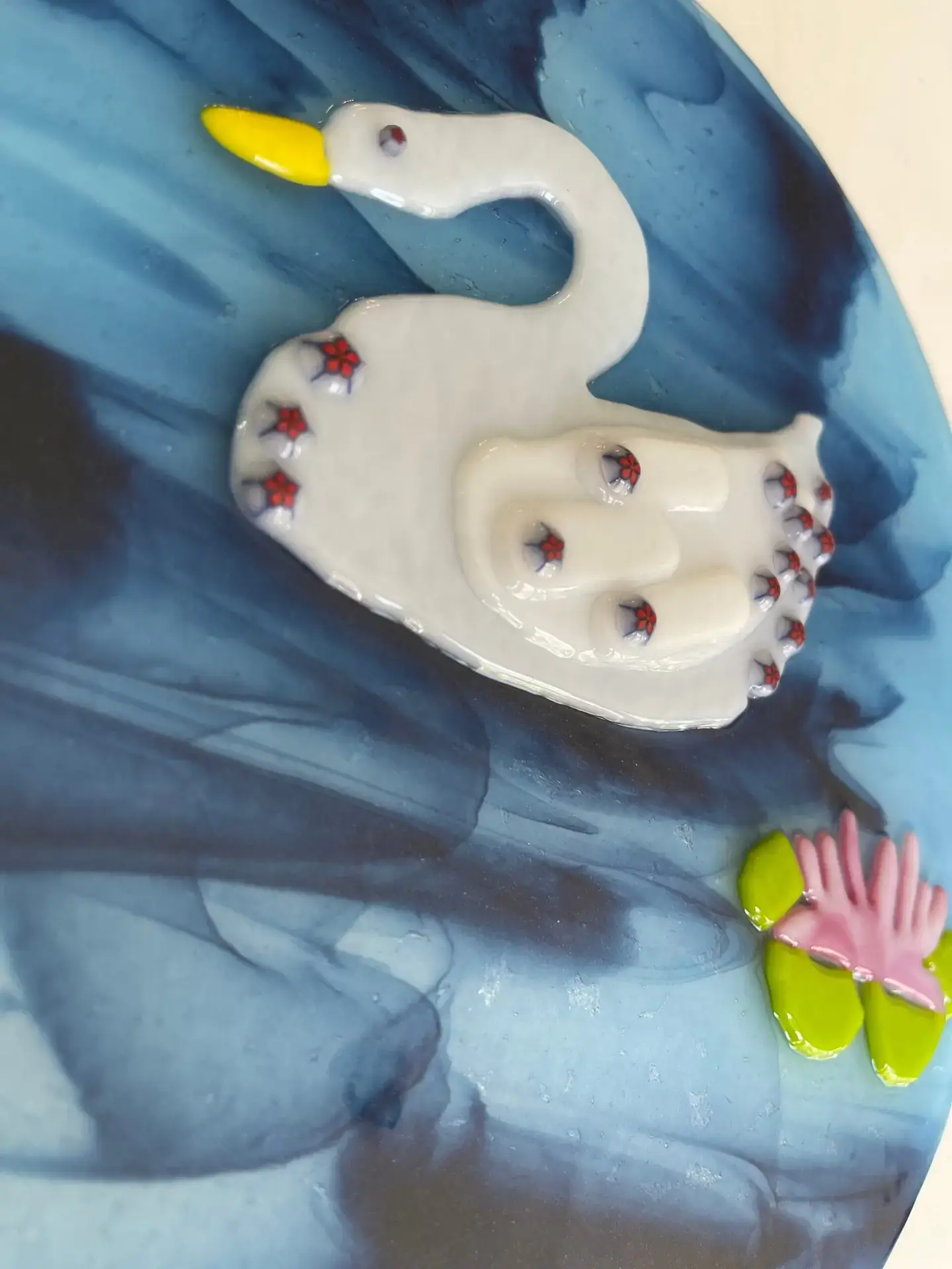Swan in the Water Glass Art Piece - Fused Glass
