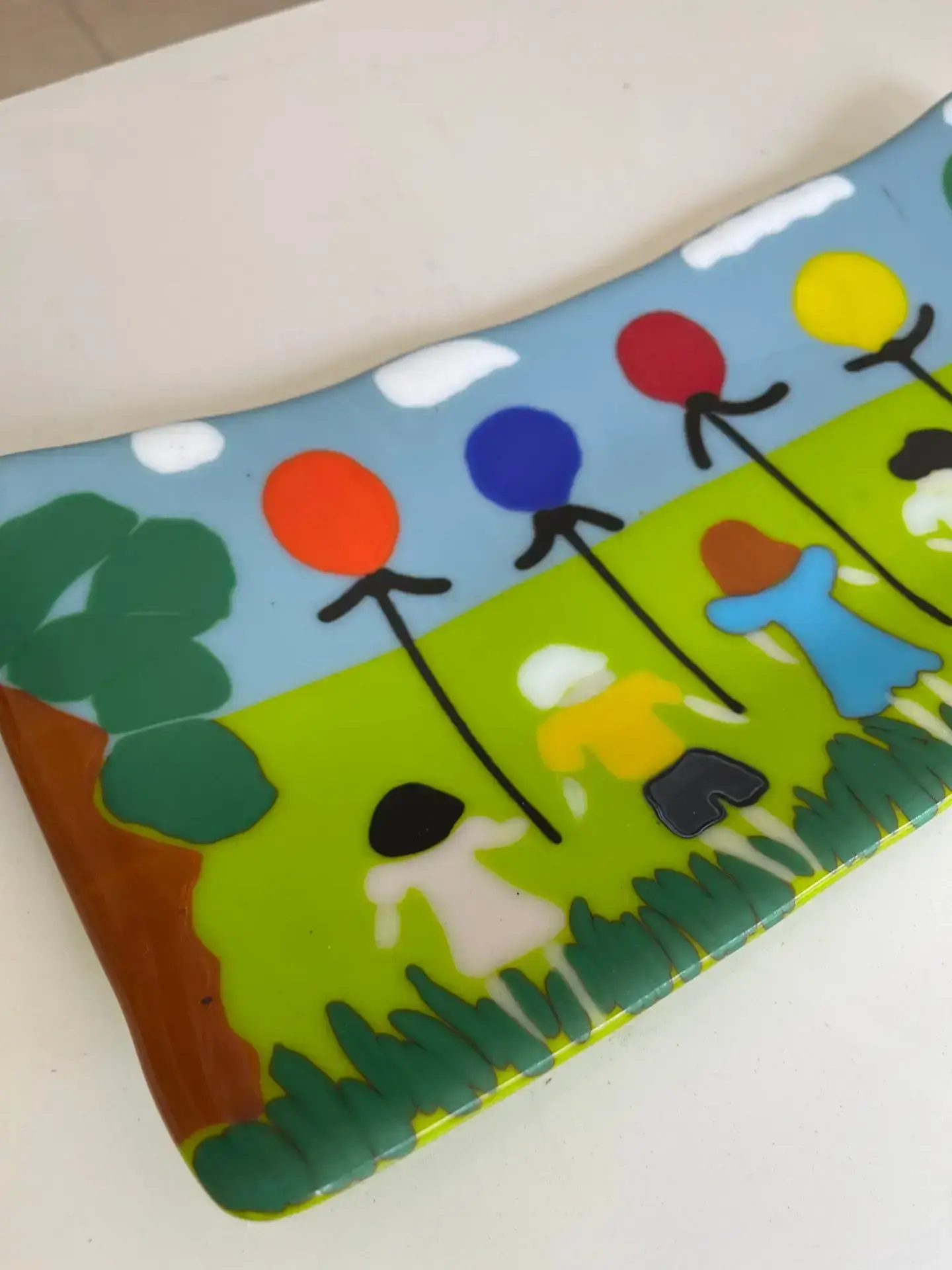 Kids with Balloons Tray - Fused Glass