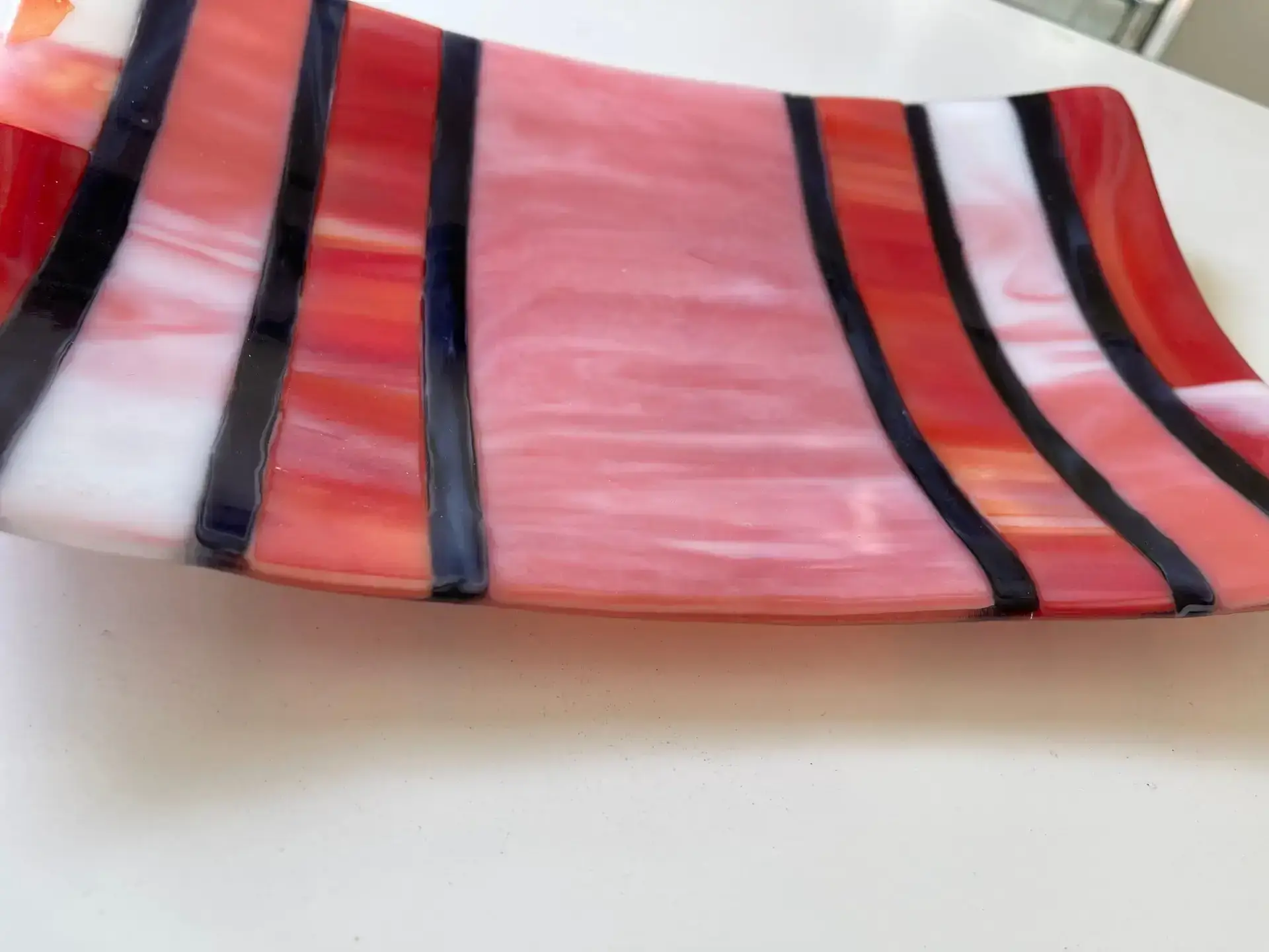 Pink, Strips, and Pink with White Swirl Glass Tray - Fused Glass