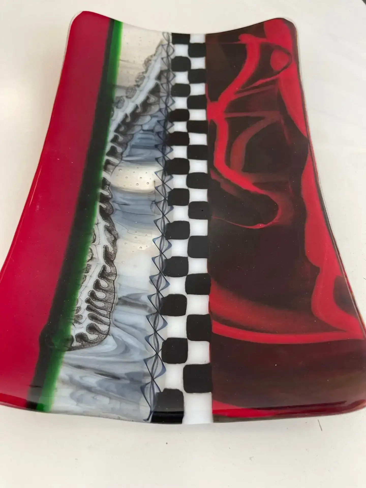Red, Black, White and Deep Purple Glass Tray - Fused Glass