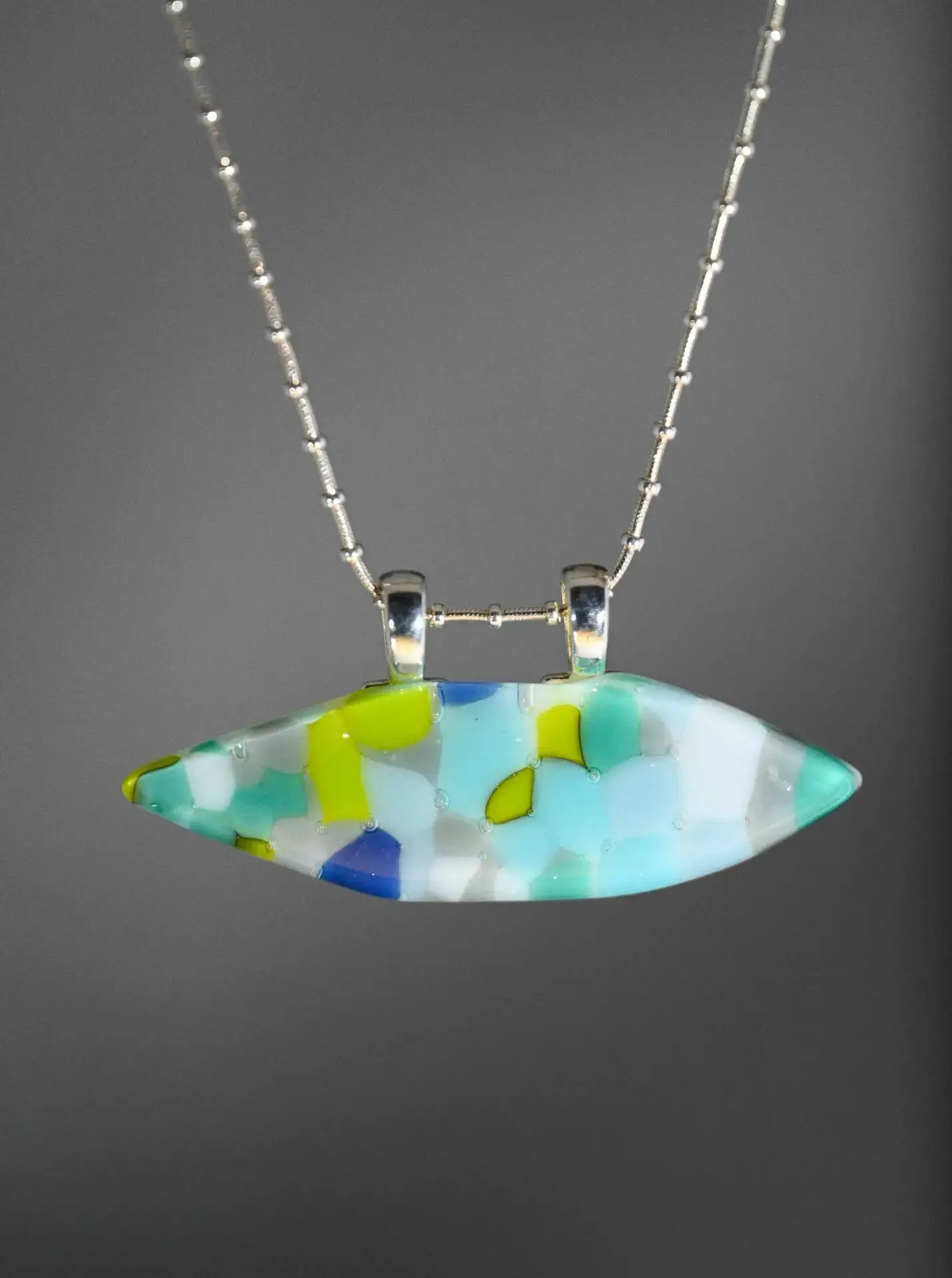 Blue Pebble Pendant – Oval / Elliptical Point - Fused Glass