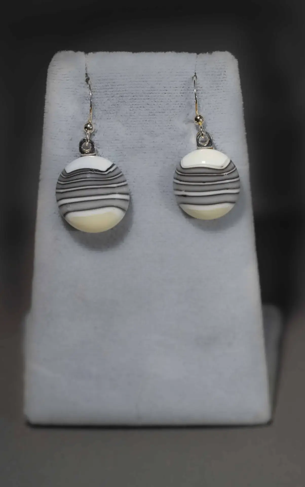 Striped Cream/Gray Earrings - Fused Glass