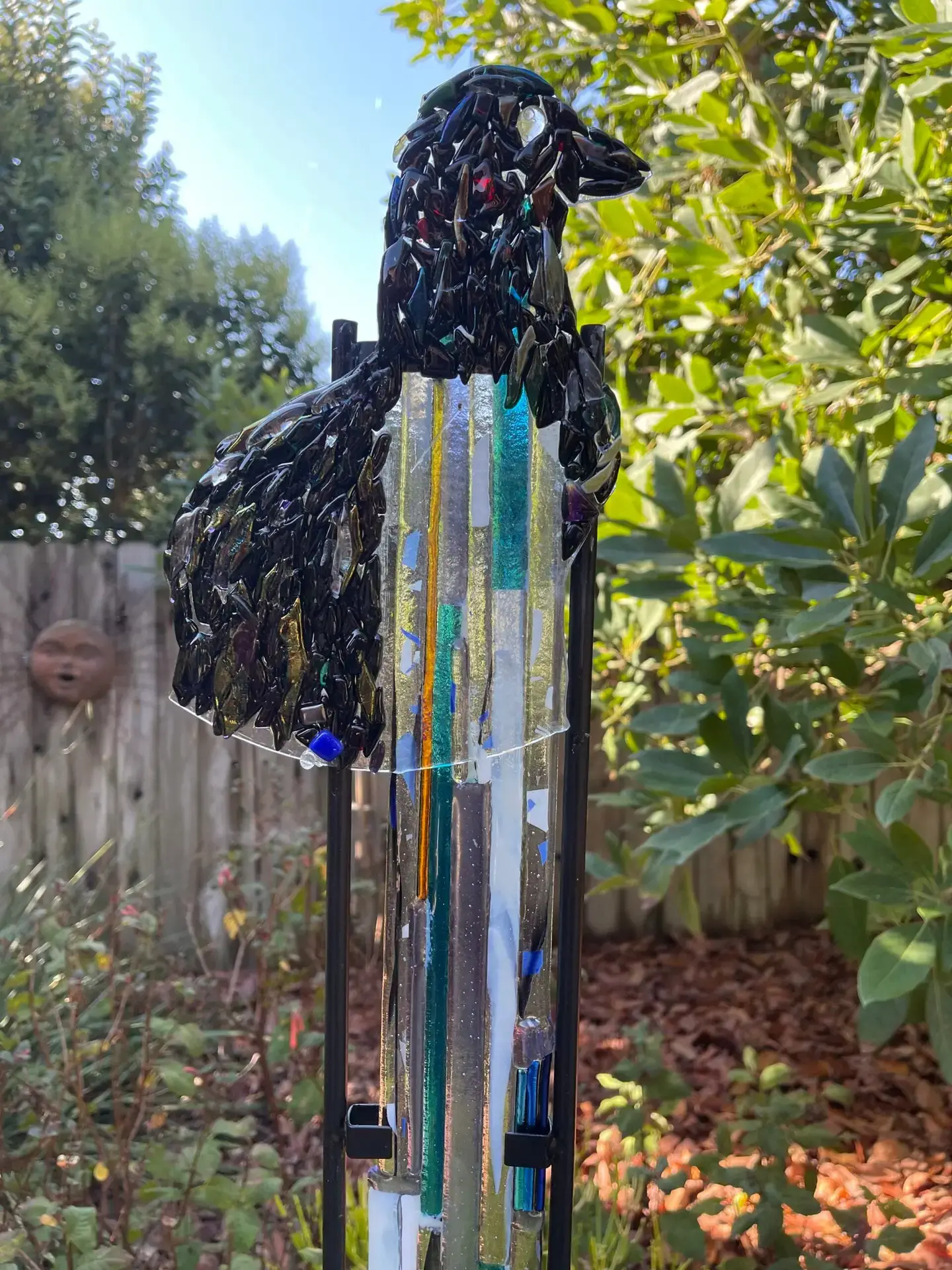Crow Garden Stake - Fused Glass