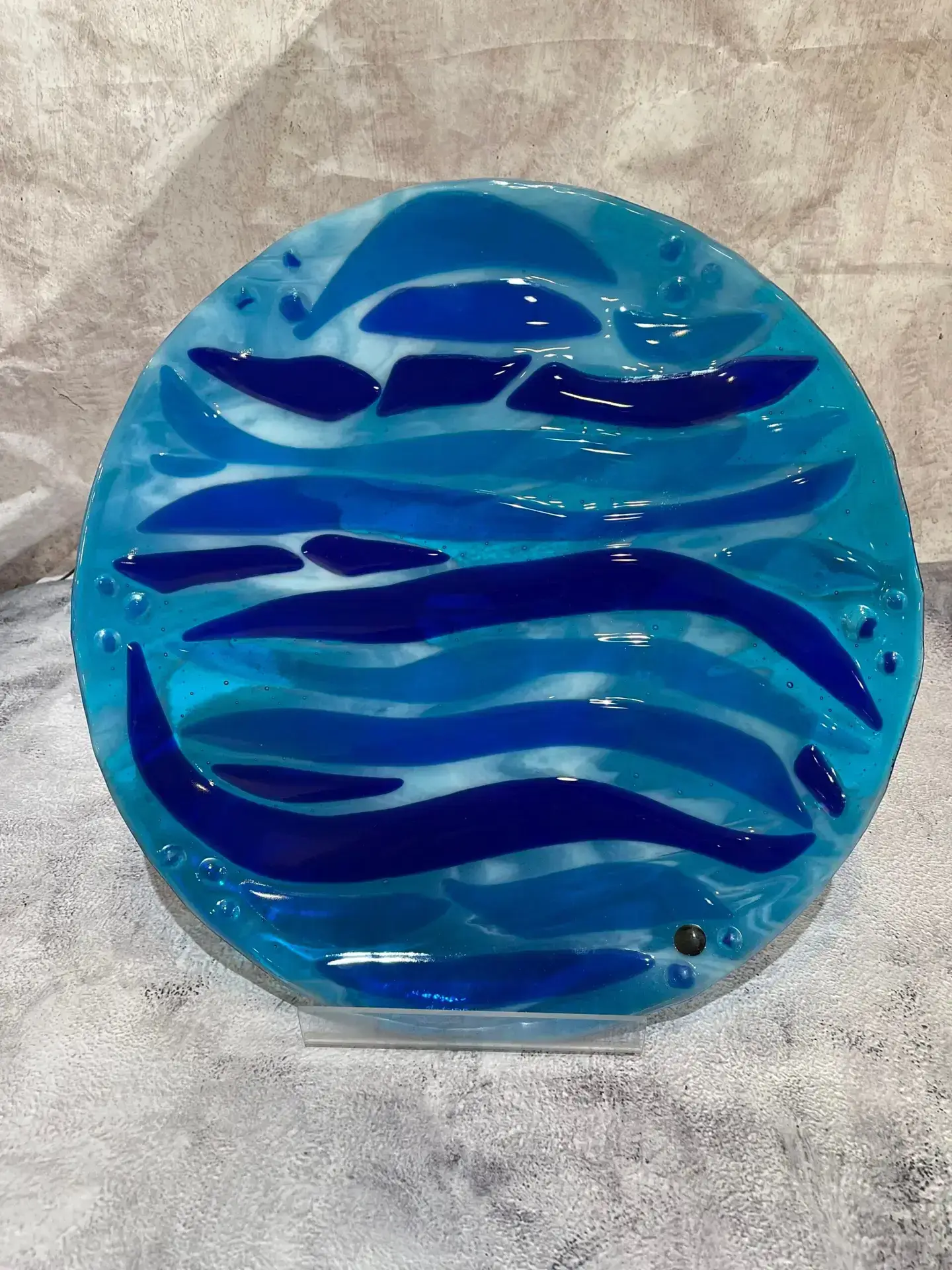 Waves of Blue 14″ Glass Tray - Fused Glass