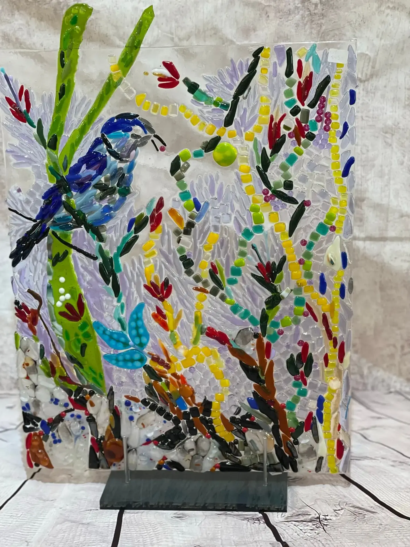 Bird In The flowers Fused Glass Art - Fused Glass