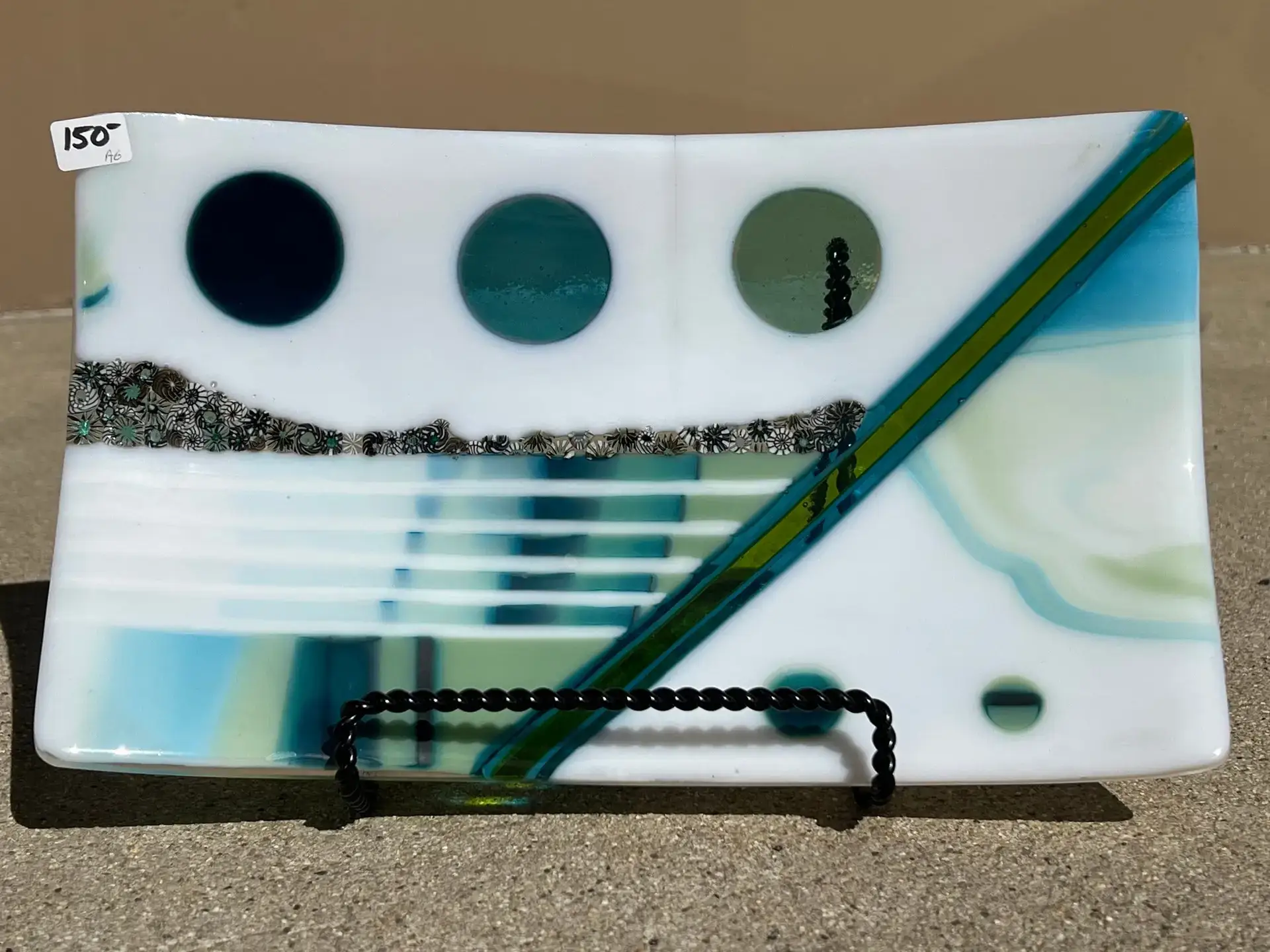Modern White & Green Platter - Fused Glass