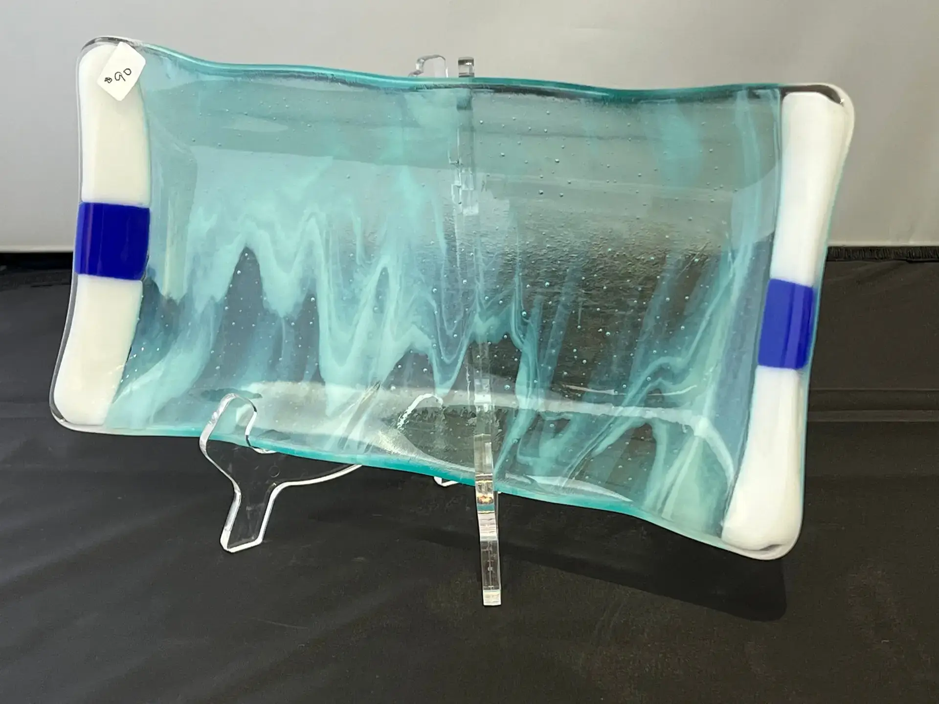 Marbled Light Blue and White Platter - Fused Glass