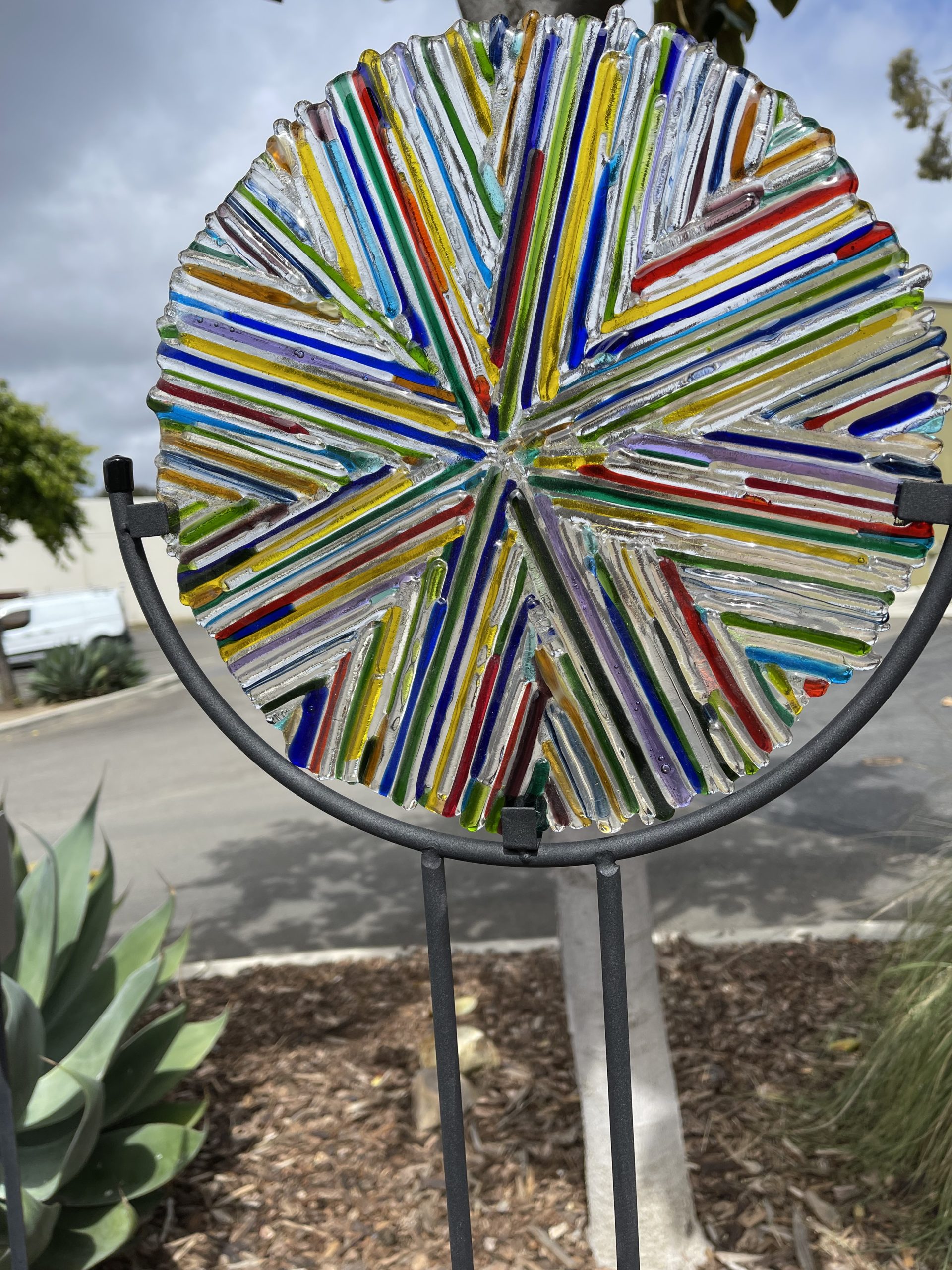 Additional view of Kaleidoscope Bloom fused glass garden stake