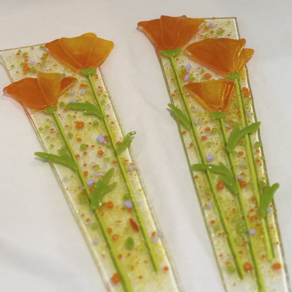 Golden Poppy Garden Stakes (Commission Sample) - Fused Glass