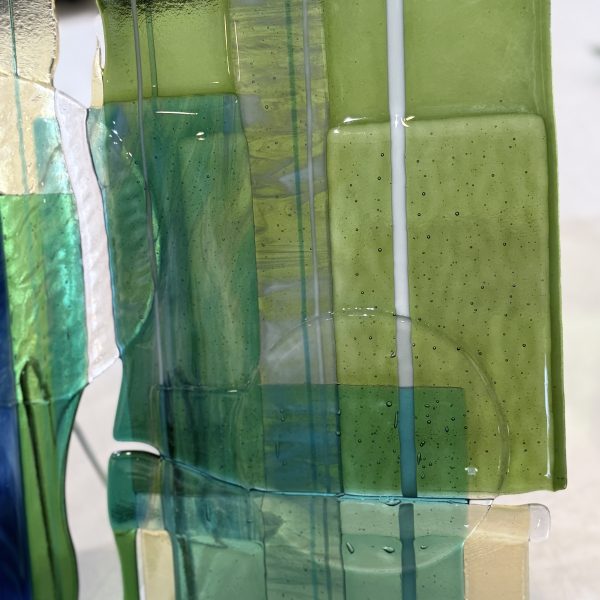 Tidal Convergence – Dimensional Fused Glass Panel in Blue and Green - Fused Glass
