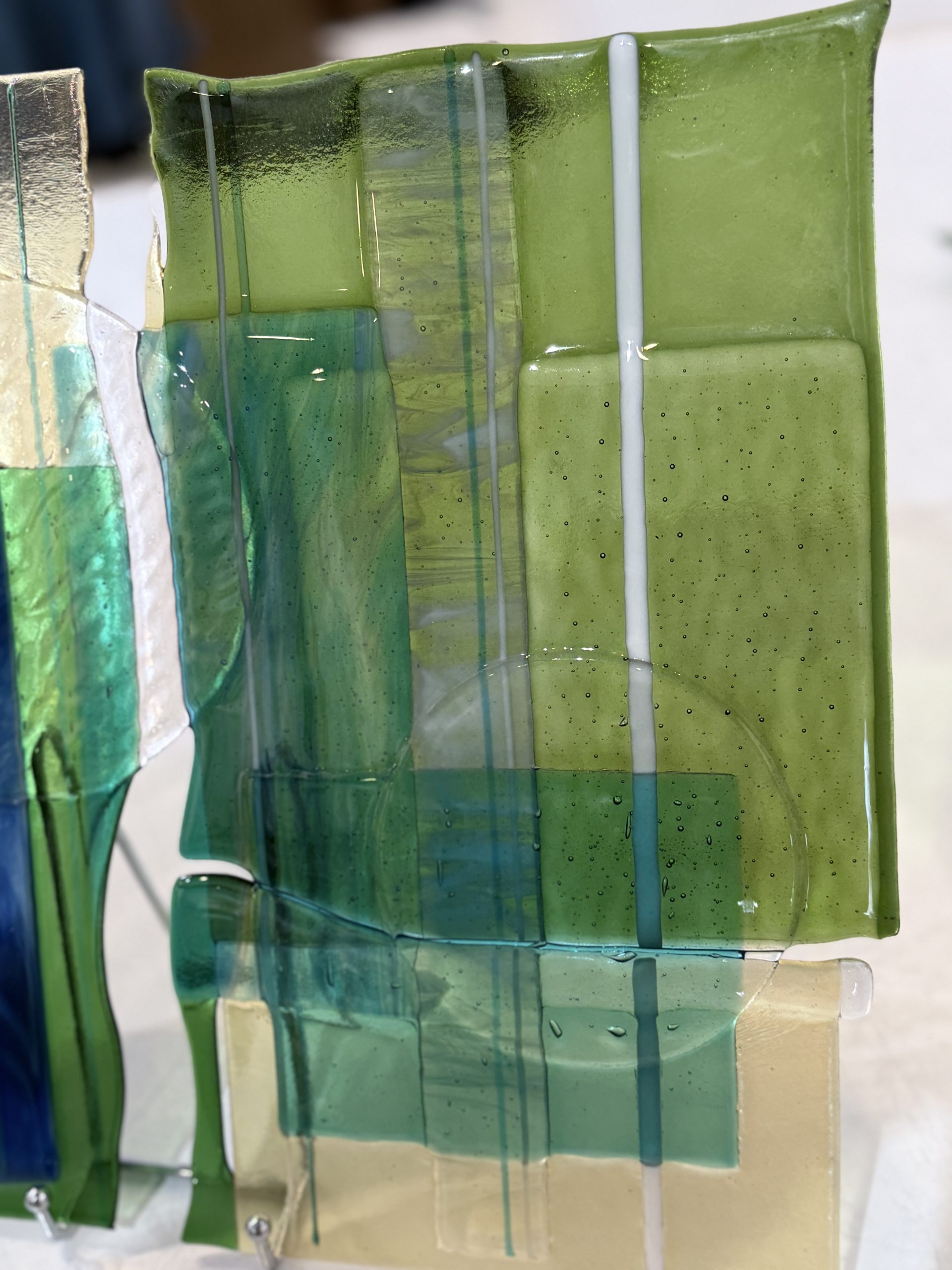 Tidal Convergence – Dimensional Fused Glass Panel in Blue and Green - Fused Glass
