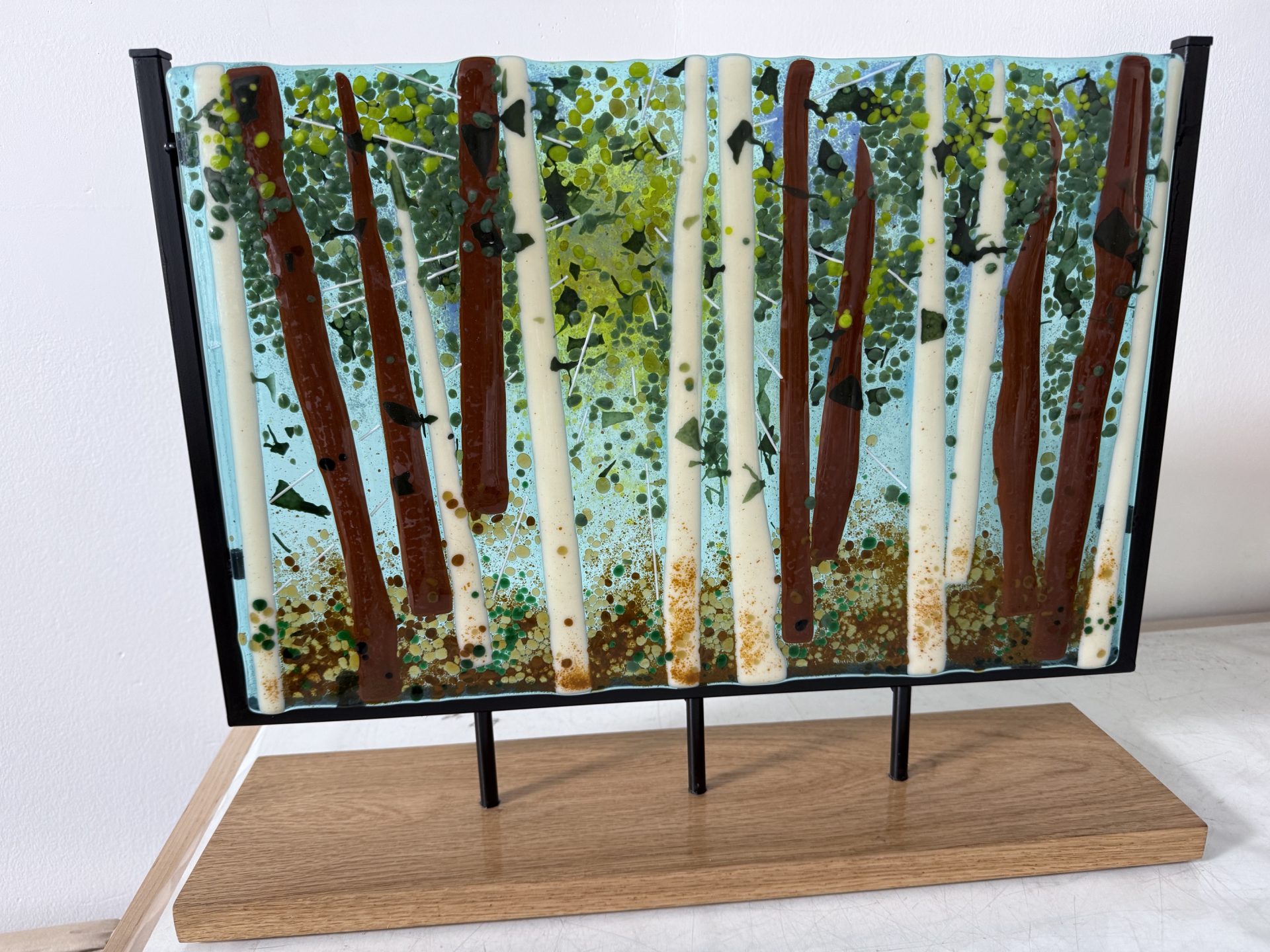Handmade fused glass sculpture by Carl Turnbull featuring two layers of glass for dimension