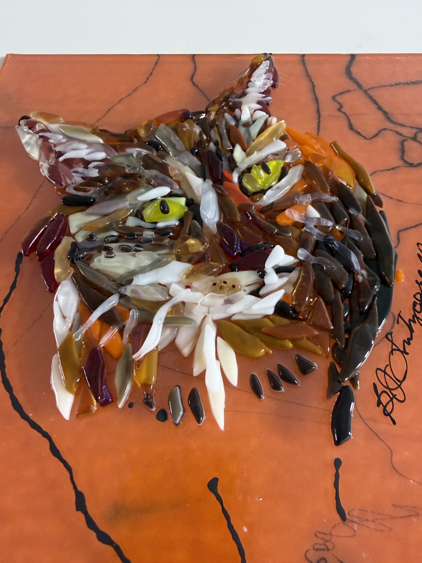 Custom cat portrait mounted on a orange transparent background