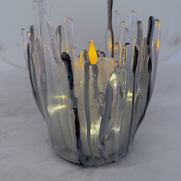 Silver Mist Glow Candle Holder - Fused Glass