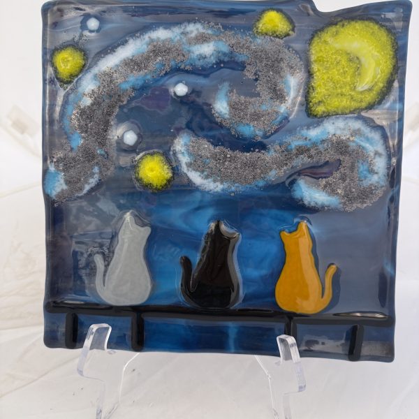 Stargazing Companions – Custom Pet Portrait (Commission Sample) - Fused Glass