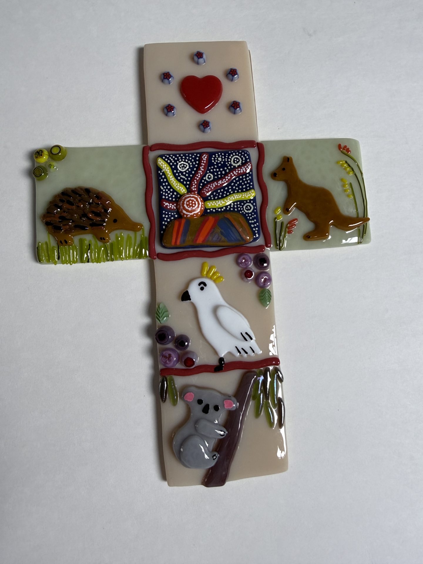 Australian Baptism Glass Cross (Commission Sample) - Fused Glass