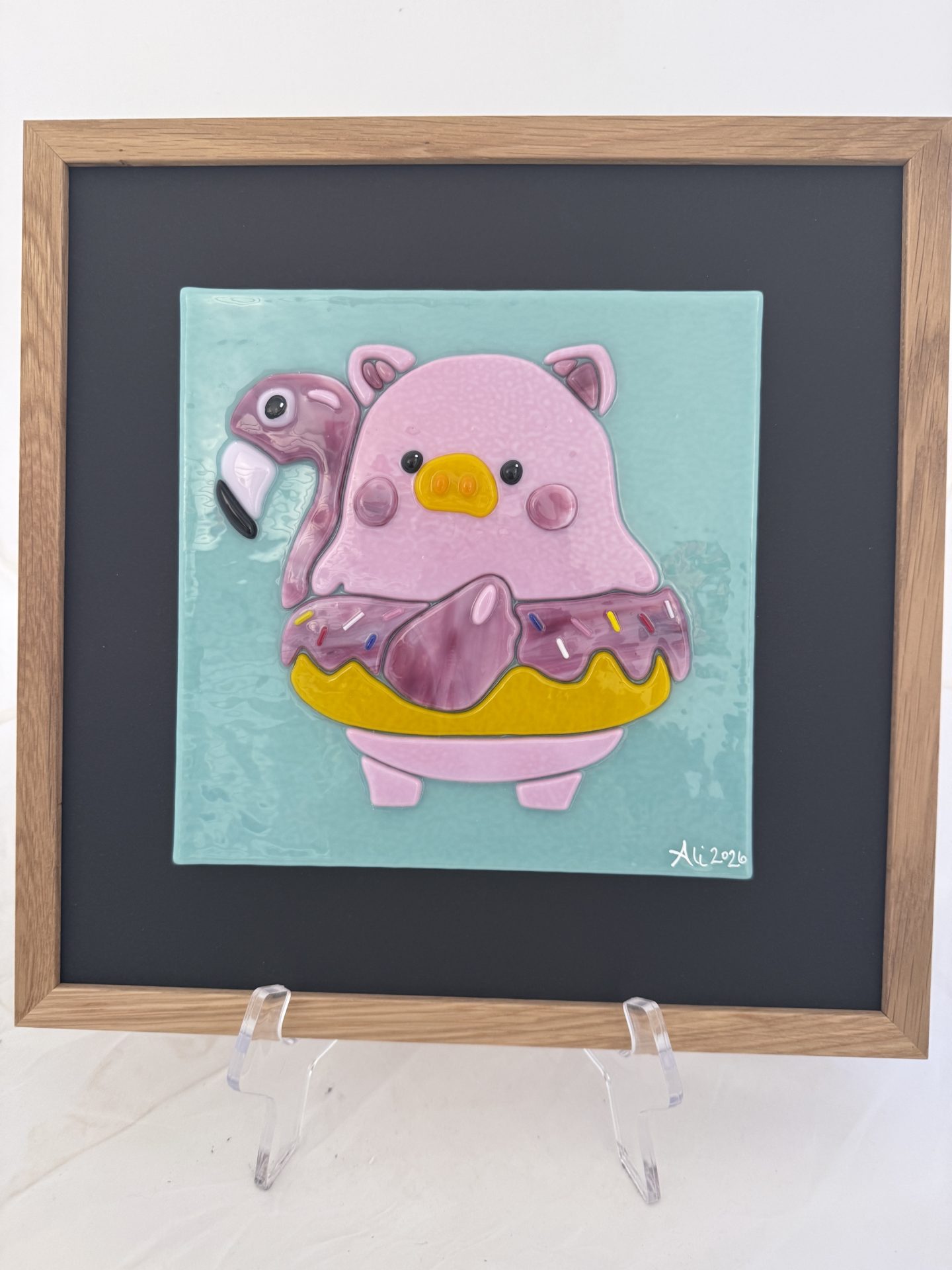 Lulu The Pig in Fused Glass (Commission Sample) - Fused Glass