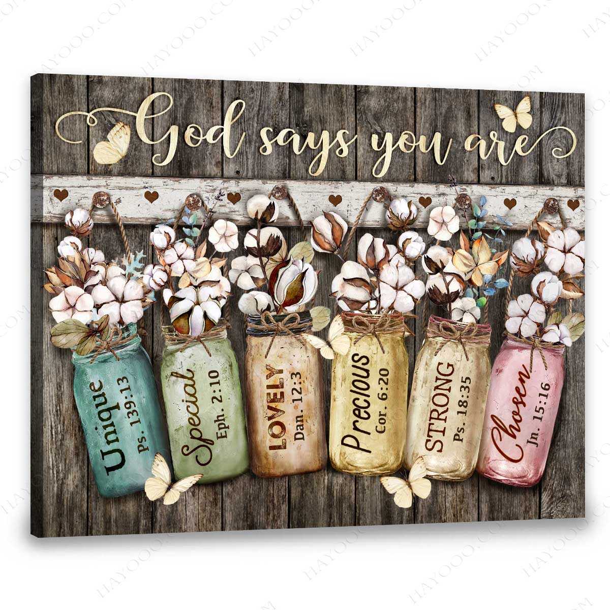 Hayooo Canvas Cotton Flowers In Mason Jars God Says You Are