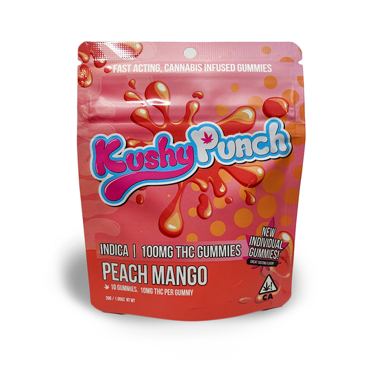 Kushy Punch Peach Mango Indica Gummies (100mg THC) HERB