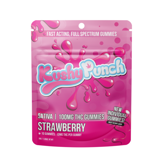 Kushy Punch Strawberry Individual Gummies (100mg) HERB