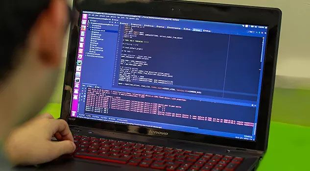 boy looking at computer with python 