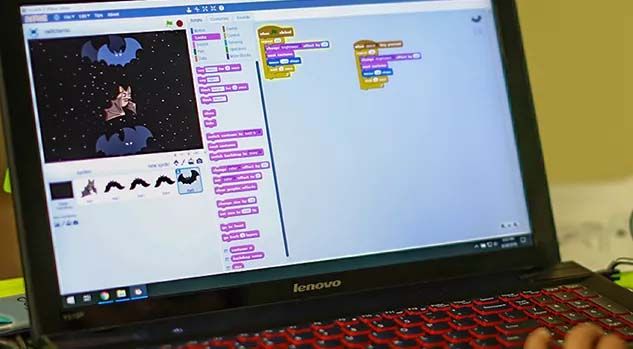 laptop with scratch coding