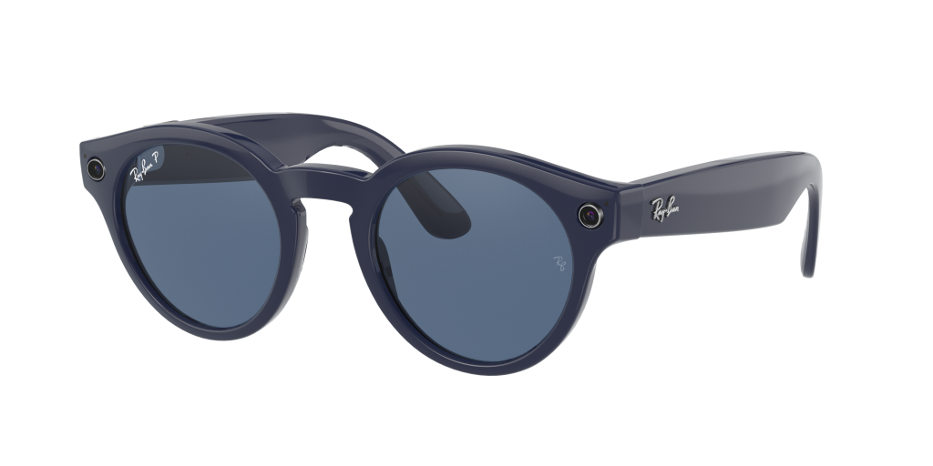 2 ray ban stories round shiny blue polarized dark blue lenses 0rw4003 65582v