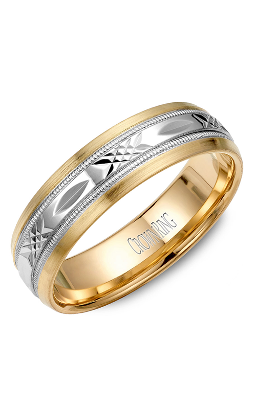 CrownRing Carved  14K White Gold and 14K Yellow Gold Wedding Band WB-7000