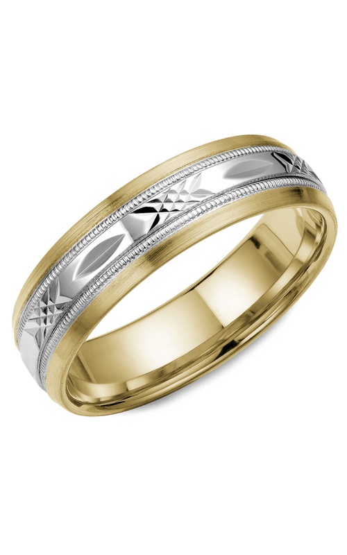 CrownRing Carved Plain 18K White Gold and 18K Yellow Gold Wedding Band WB-7000