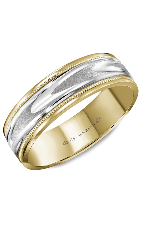 CrownRing Carved  14K White Gold and 14K Yellow Gold Wedding Band WB-8067