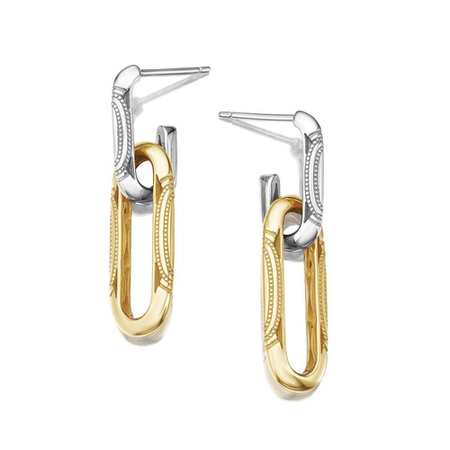 Double Link Earrings, Milgrain Two-Tone