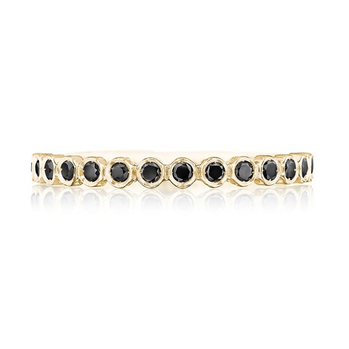 Round Bezel Droplet Wedding Band with Black Diamond