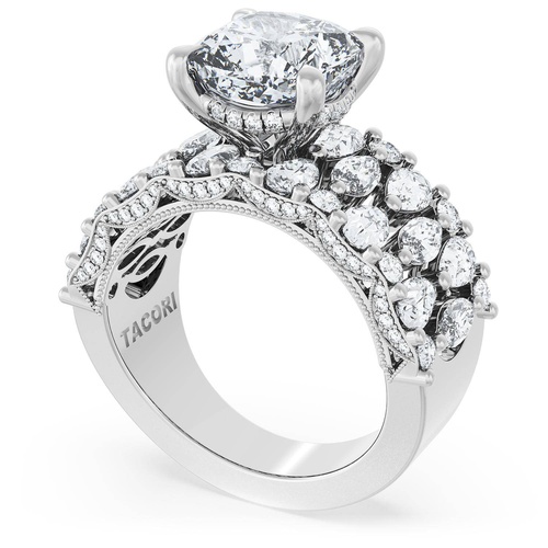 Cushion Solitaire Engagement Ring w/ North South Marquise & Pear Band