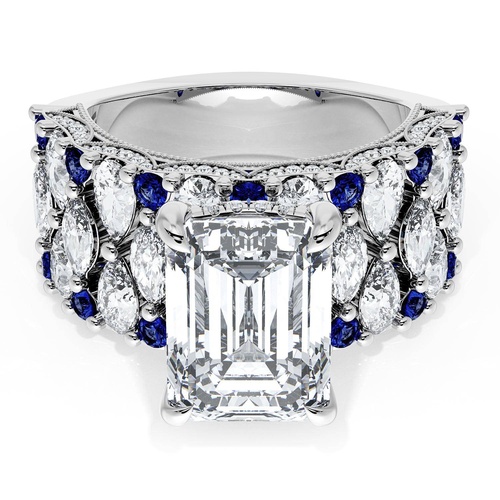 Emerald Solitaire Engagement Ring w/ North South Marquise & Pear Band