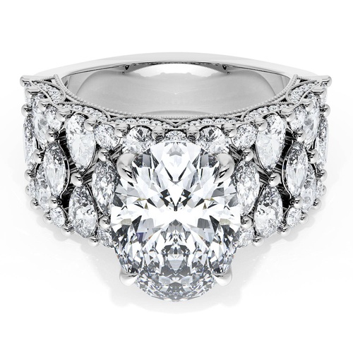 Oval Solitaire Engagement Ring w/ North South Marquise & Pear Band