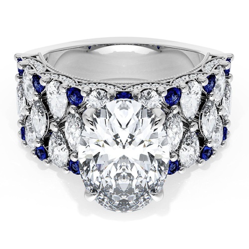 Oval Solitaire Engagement Ring w/ North South Marquise & Pear Band